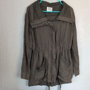 Ashley Outwear Women's L Hunter Army Green Jacket Mid Length Lace Boho Hippie